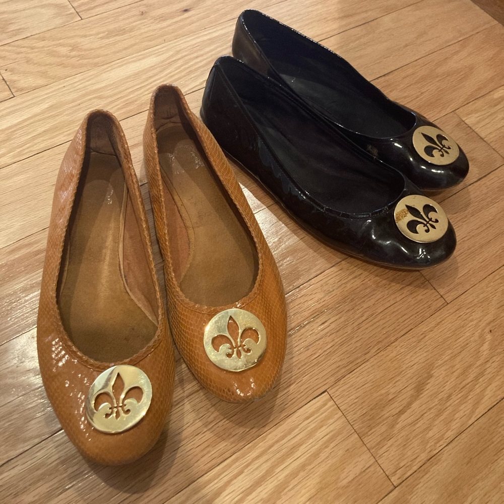 Two pairs of women’s size 9.5 fleur de lis flats